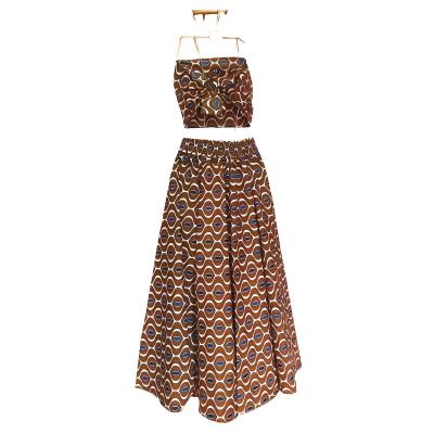 2 piece brown + blue African Top+Skirt: $110.00